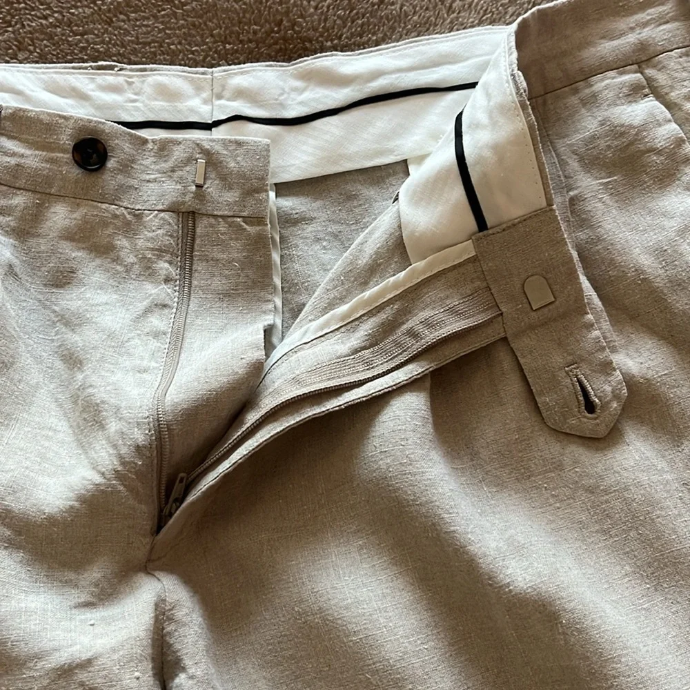 Paul Frederic Pleated Linen Pants Casual  Cream/Tan